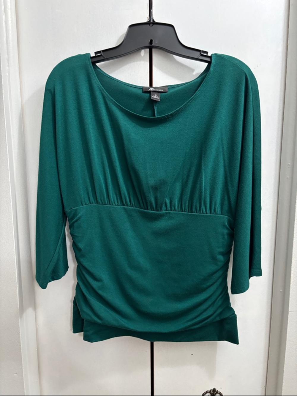 AB Studio Teal Green Dolman Sleeve Ruched Waist Top